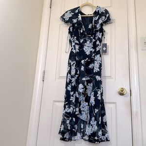 NWT TOMMY HILFIGER Navy Floral Dress Size 14 Ruffle Dress Matching Belt